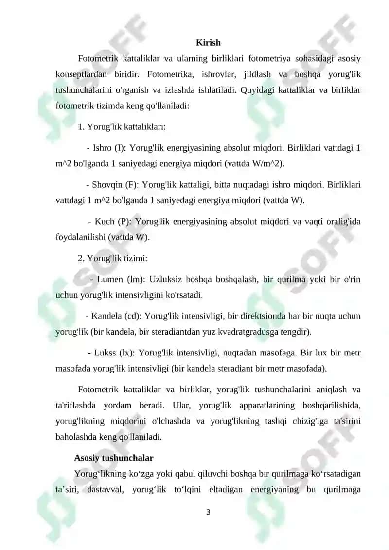 Fotometrik Kattaliklar va Ularning Birliklari 3