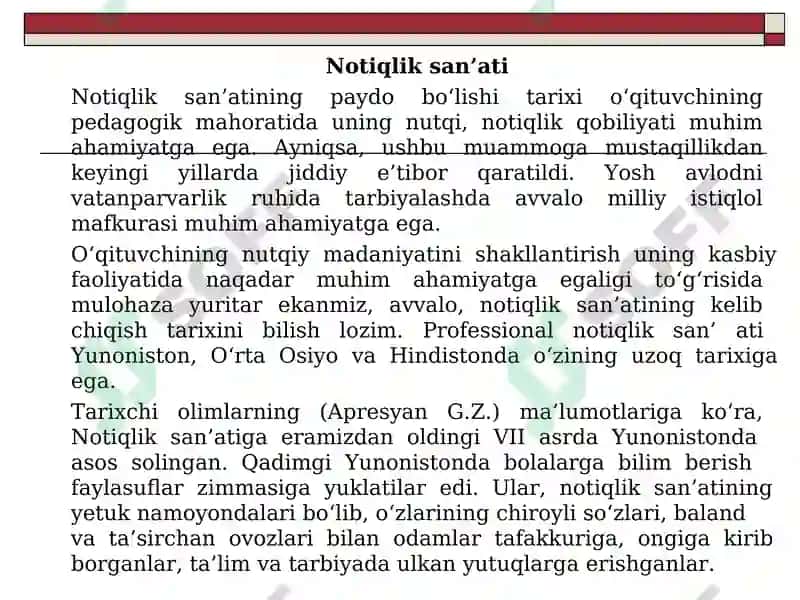 Nutq texnikasi va notiqlik madaniyati. Sharq mutafakkirlari notiqlik san’ati haqida. Oʻqituvchining nutq madaniyati va notiqlik san’ati. 3