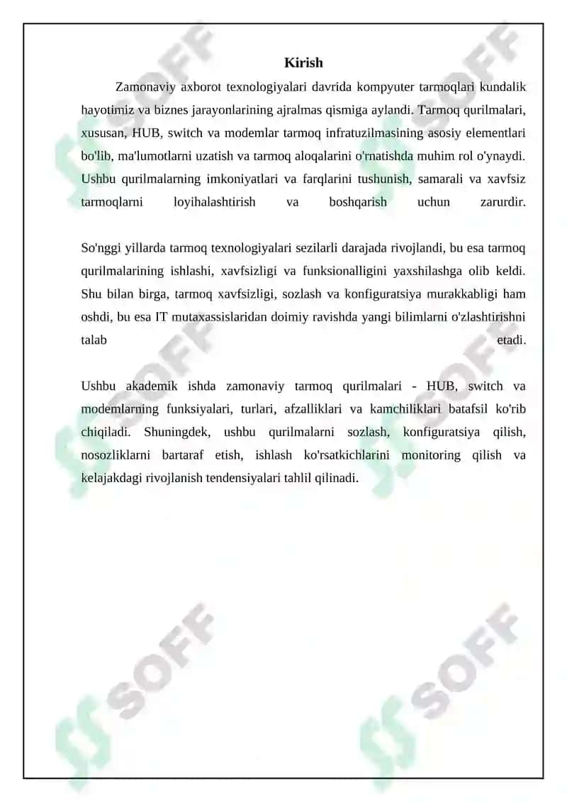 Zamonaviy tarmoq qurilmalari: HUB, Switch va Modem 3