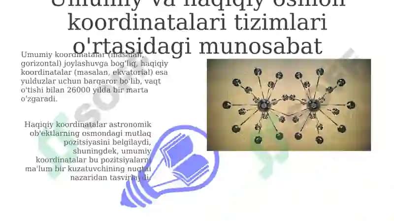 Umumiy va haqiqiy osmon sistemasi koordinatalari orasidagi bog'liqlik 3