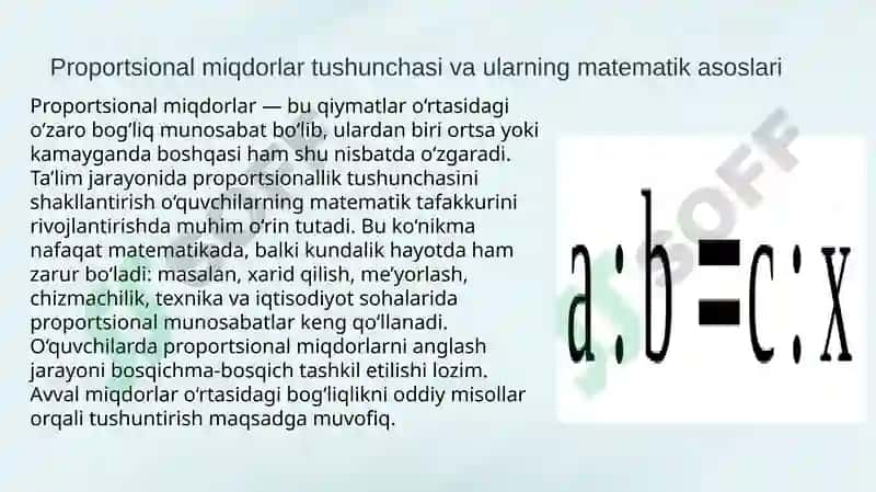 Proportsional miqdorlar bilan masalalarni yechish qobiliyatini shakllantirish 3