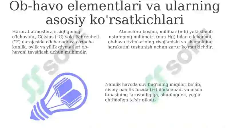 Ob-havo elementlari, yog‘inlar, shamollar va ularning tabiiy o‘zgarishlari 3