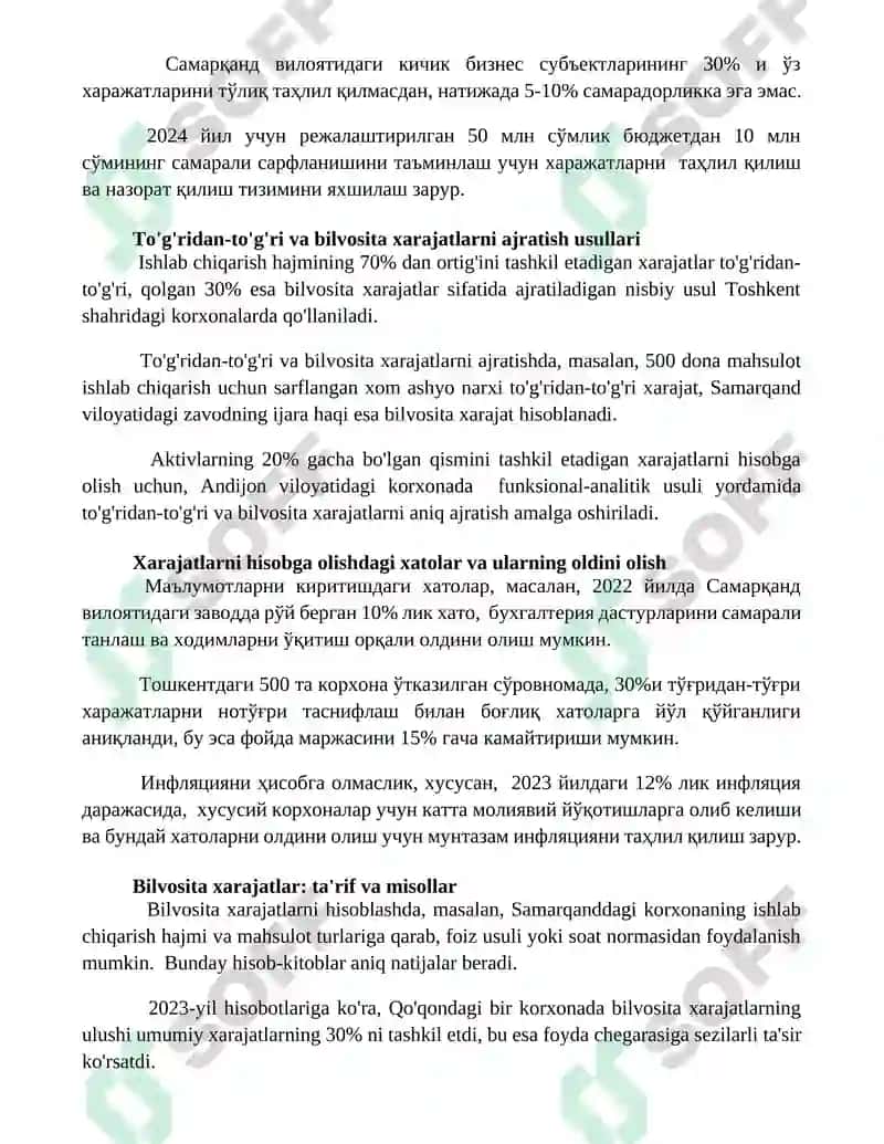 Bevosita va bilvosita xarajatlar hisobi 3