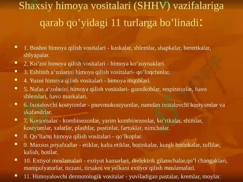 MAVZU:  Shaxsiy himoya vositalari va ulardan foydalanish 3
