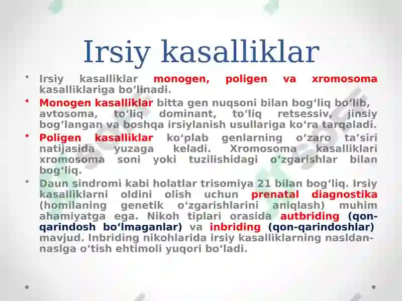 Irsiy kasallikning tasnifi 3