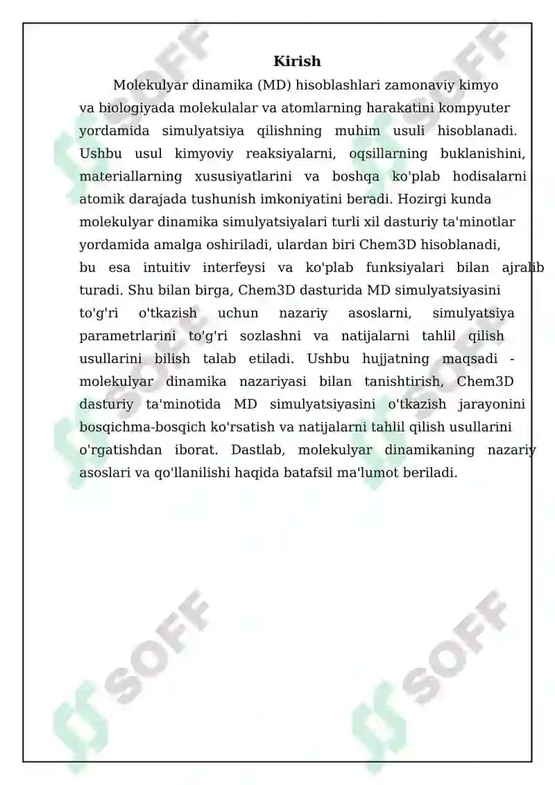 Chem3D dasturida molekuyar dinamikani hisoblash 3