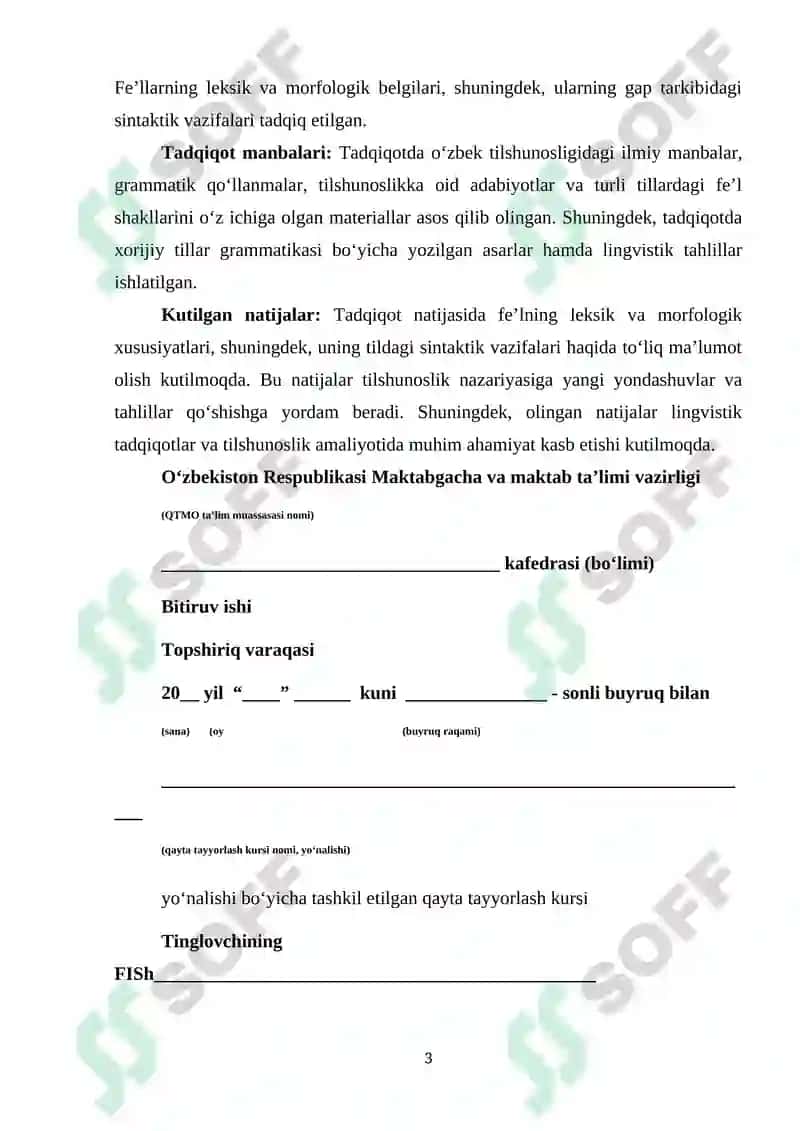 Feʼlning leksik-grammatik xususiyatlari (leksik, morfologik belgilari, sintaktik vazifalari) 3