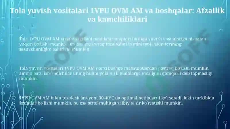 Tola tozalagichlar 1VPU OVM AM va boshqalarining afzalliklari va kamchiliklari haqida 3