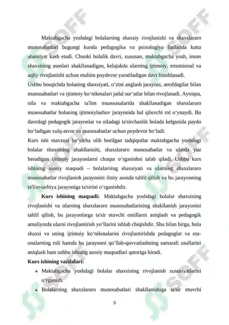 Maktabgacha Yoshdagi Bola Shaxsi va Shaxslararo Munosabatlarni O'rganish Kursi 3