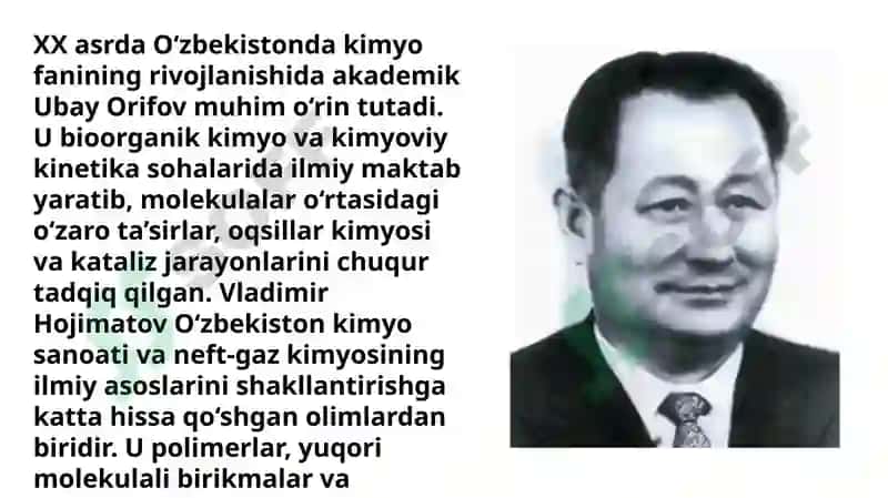 Kimyo fanining rivojlanishda oʻz hissalarini qoʻshgan Oʻzbekistonlik olimlari 3
