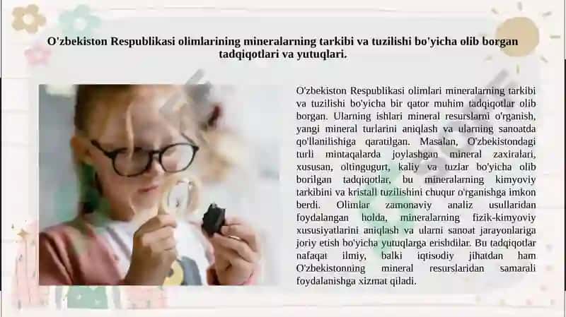 Kristal kimyo va jax xissak O'zbekistonda 3