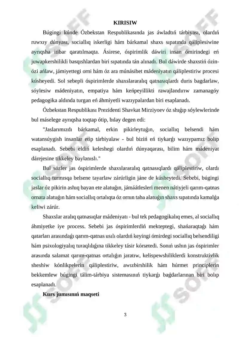 Òspirimlerde shaxslar ara qatnasiqlardi qaliplestiriw treningi 3