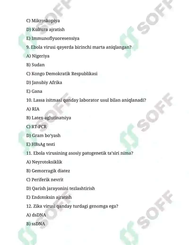 Ebola, Lassa, Zika viruslari, kasallik patogenezi, laborator tashxisi. 3