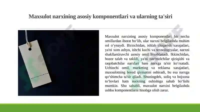 Maxsulot narxining asosiy komponentlari va ularning ta'siri 3