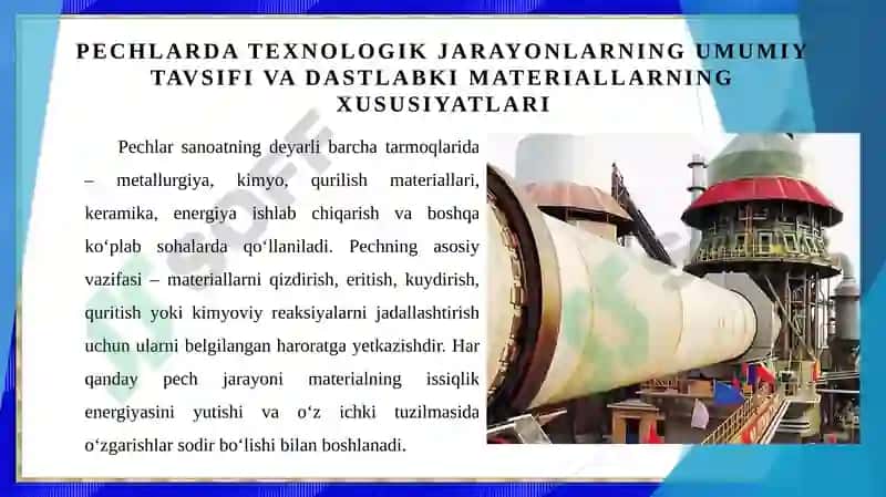 Pechda dastlabki materiallarning kimyoviy va fizik-kimyoviy o'zgarishi. 3