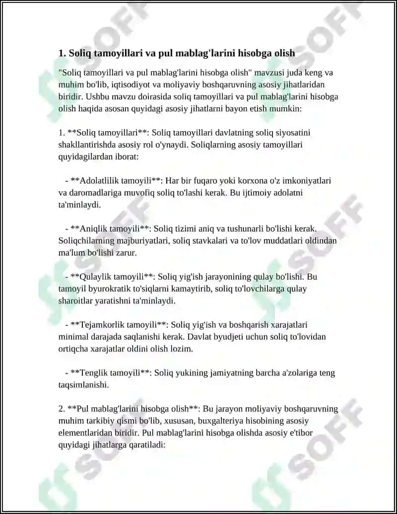Soliq tamoyillari va pul mablag'larini hisobga olish 3