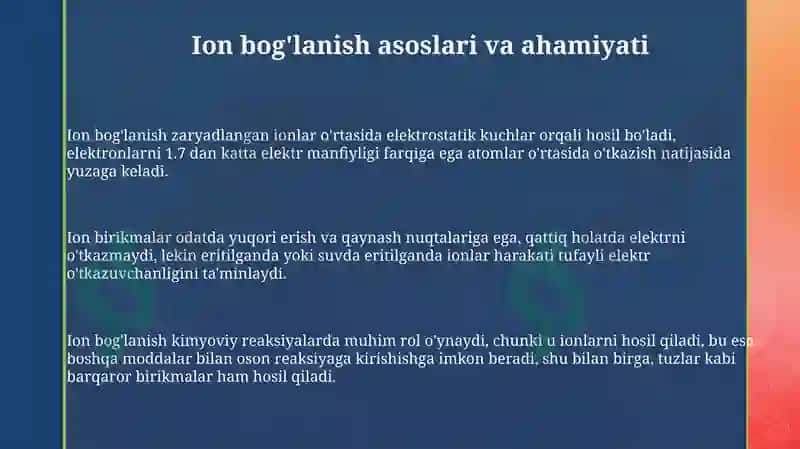 Tuproq vasuvning ifodalanishi da ion bogʻlanishli belgilari 3