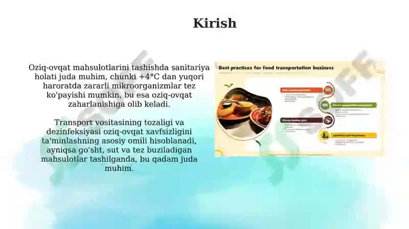 Oziq-ovqat mahsulotlarini transport vositalarida tashishning sanitariya shartlari 3