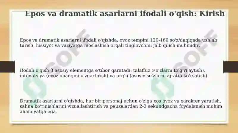 Epik va dramatik asarlarni ifodali o'qish 3
