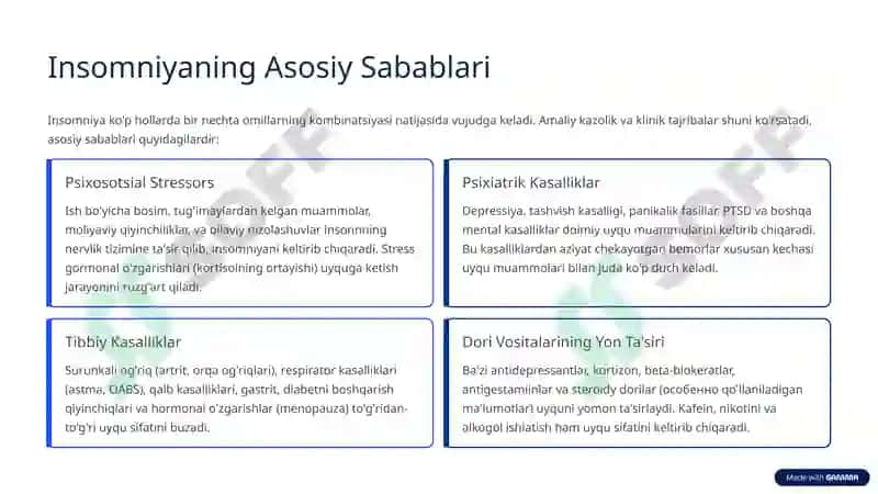 Insomniya (Uyqusizlik): Sabablari, Ko'rinishlari va Qarshi Kurashish Yo'llari 3