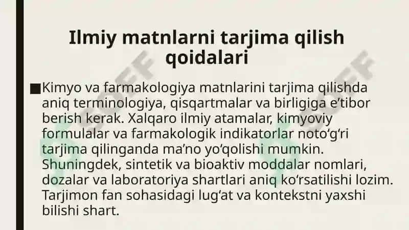 Kimyo va farmakologiyasohalariga oid matnlar tarjimasi 3