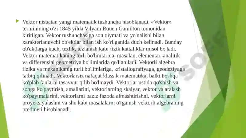 Vektorlarning vektor va aralashma ko'paytmalari 3