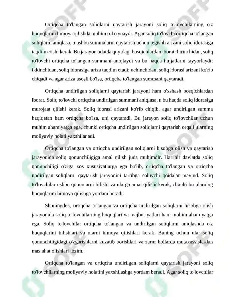 Ortiqcha to'langan va ortiqcha undirilgan soliqlarni hisobga olish hamda qaytarish 3