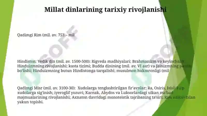 Milliy Dinlarning Taqdimotlari 3