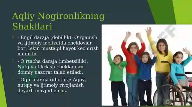 Aqliy nogironlikning turli shakllari etiologiyasi va patogenezi: aqli zaiflikning xronologik yoshi, zaiflik darajasi, aqliy, nutq va ijtimoiy faoliyat darajasi bo‘yicha rivojlanish xususiyatlari. 3