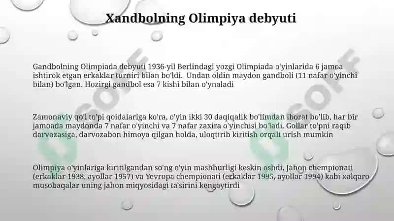 Gandbolning Olimpiada debyuti 1936-yil Berlindagi yozgi Olimpiada o'yinlarida 3