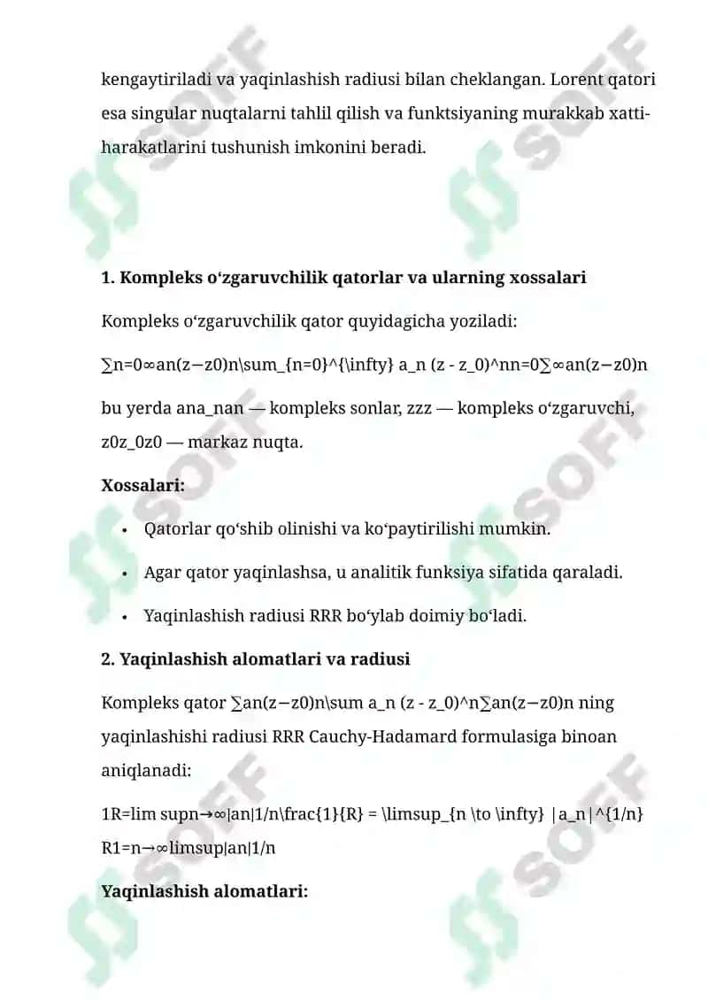 KOMPLEKS O‘ZGARUVCHILIK QATORLAR VA ANALITIK FUNKSIYALAR 3