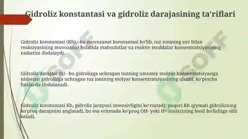 Gidroliz doimiysi va gidroliz darajasini hisoblash 3