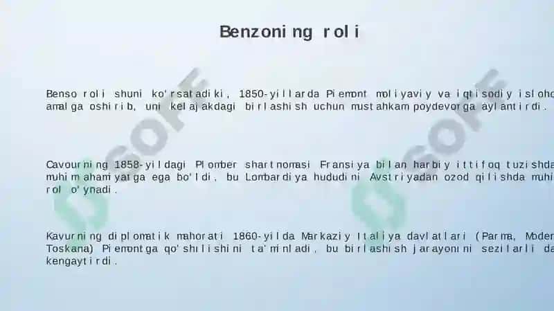 Benzo kamillo kavurning italiyani birlashtirishdagi o‘rni 3