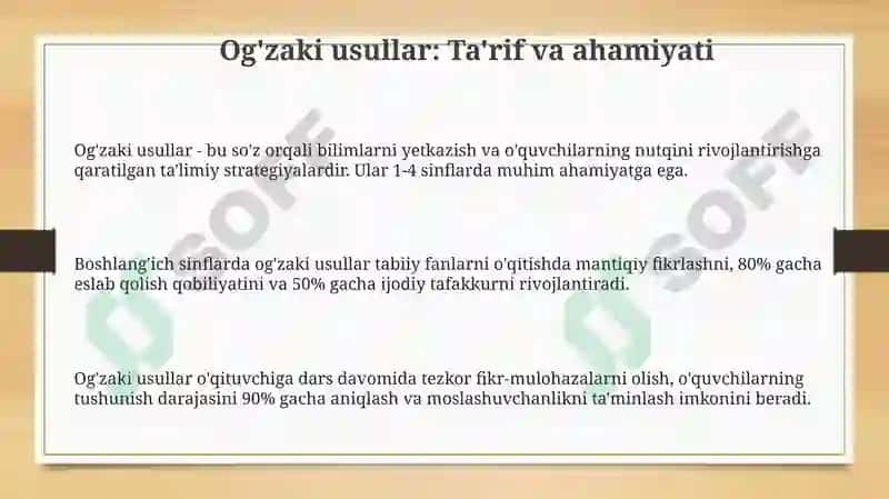 Og'zaki usullar - Ta'rif va ahamiyati 3
