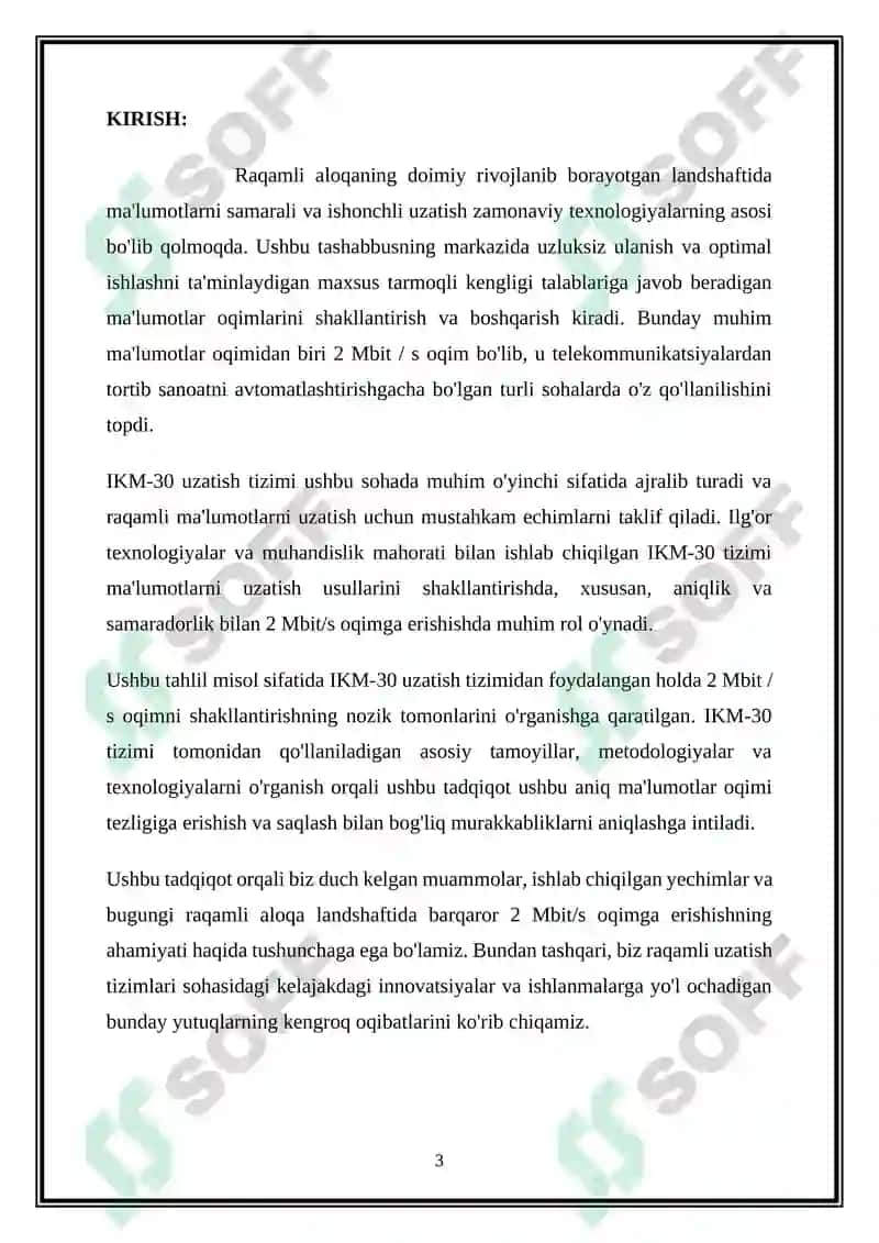 IKM-30 uzatish tizimi misolida 2 Mbit/s oqimning shakllanishi tahlili 3