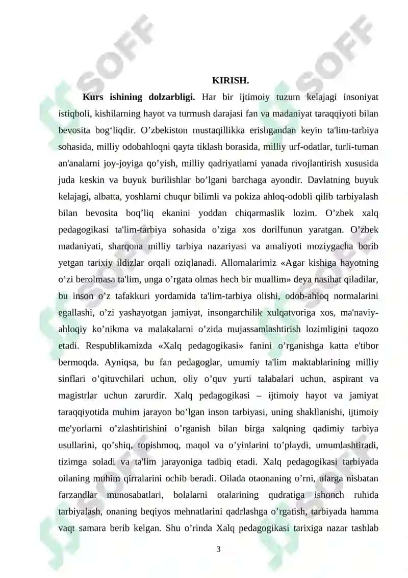 “O‘ZBEK XALQ PEDAGOGIKASI VA ISLOM TA’LIMOTIDA IJTIMOIY-PEDAGOGIK G‘OYALAR” KURS ISHI 3