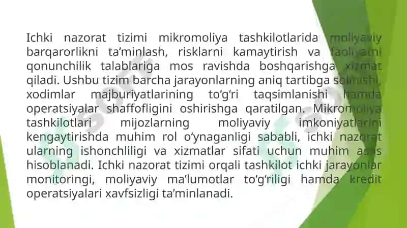 Mikromoliya tashkilotlarida ichki nazorat tizimi 3