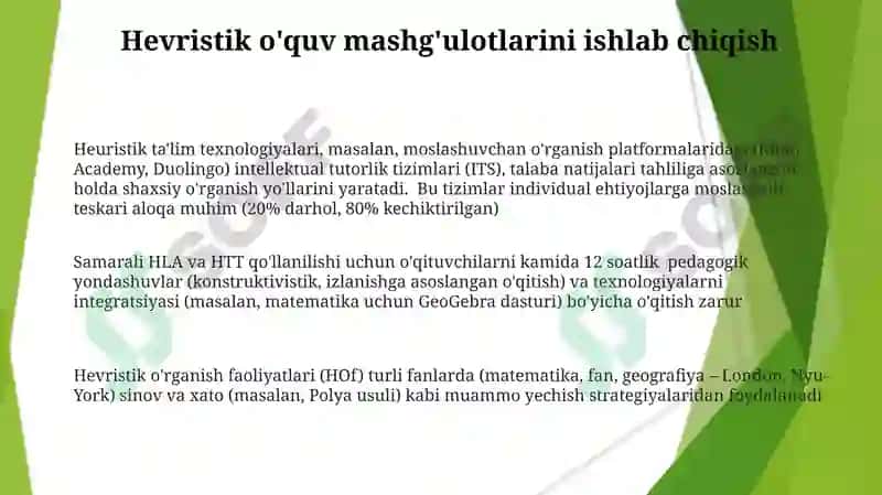 Heuristik ta'lim texnologiyalari asosida o'qitish 3