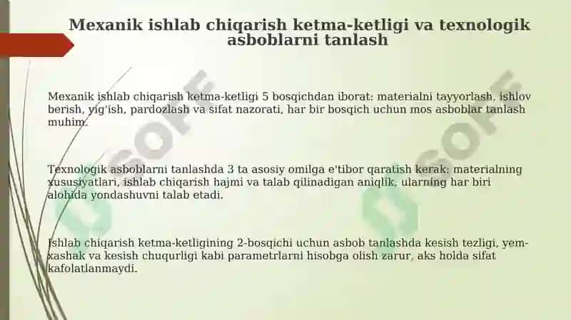 Mexanik Ishlab Chiqarish Jarayoni va Texnologik Asboblar Tanlovi 3
