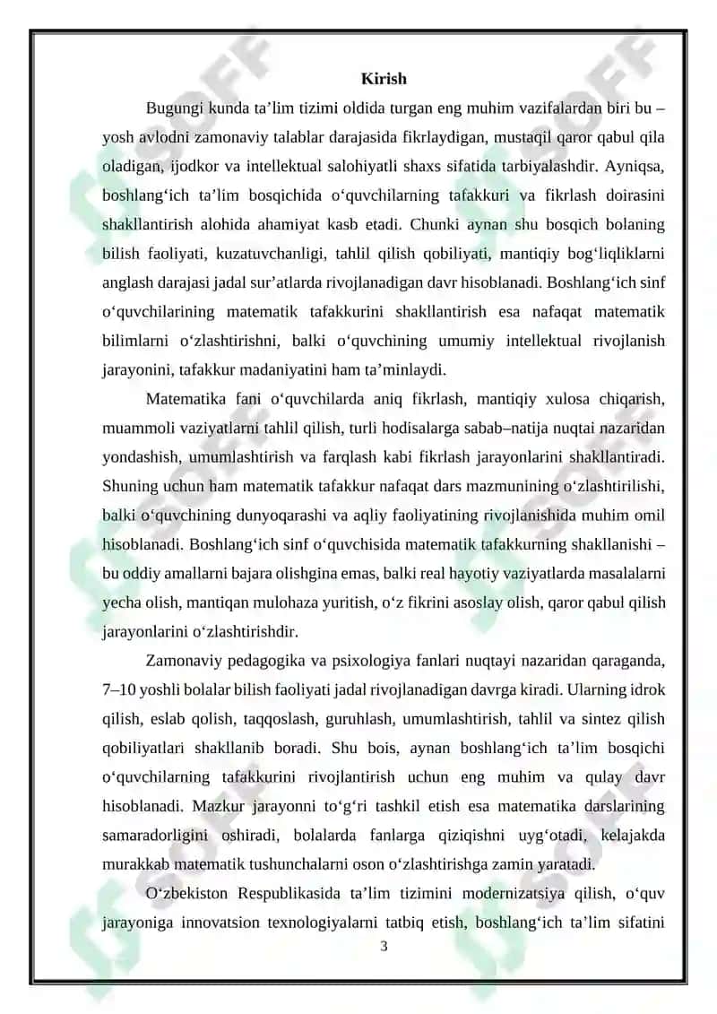 "MATEMATIKA O‘QITISH METODIKASI" 3