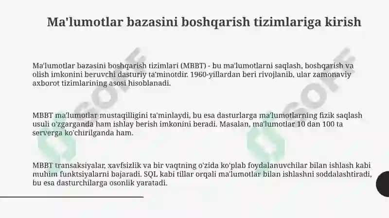 Ma'lumotlar bazasini boshqarish tizimlari 3