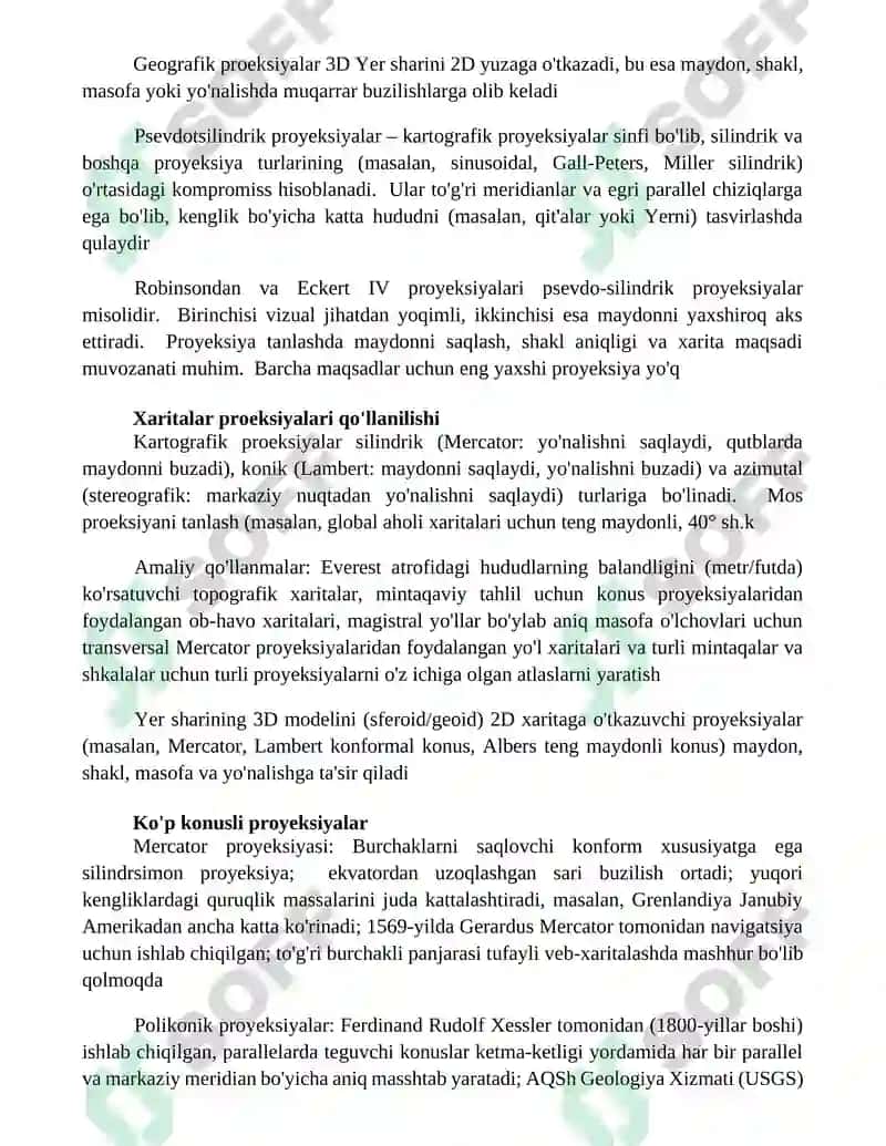 Kartografik proeksiyalar va ularning turlari 3
