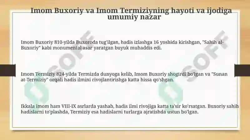 Imom Buxoriy va Imom Termiziyning Hadis Ilmiga Qo'shgan Hissasi: Qiyosiy Tahlil 3