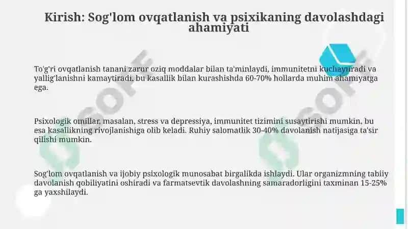 Sog'lom ovqatlanish va psixikaning davolashdagi ahamiyati 3