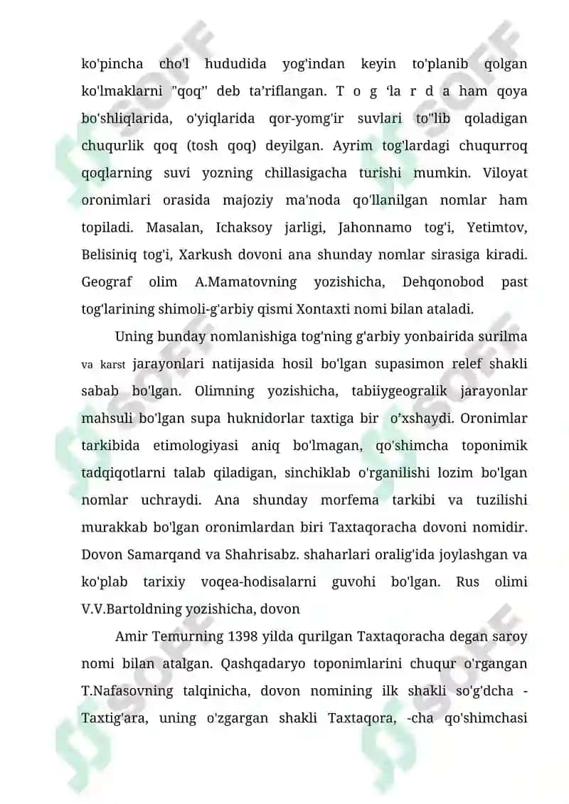 Mustaqil ish. Qashqadaryo viloyati joy nomlari va ularning ma`nosi. 3