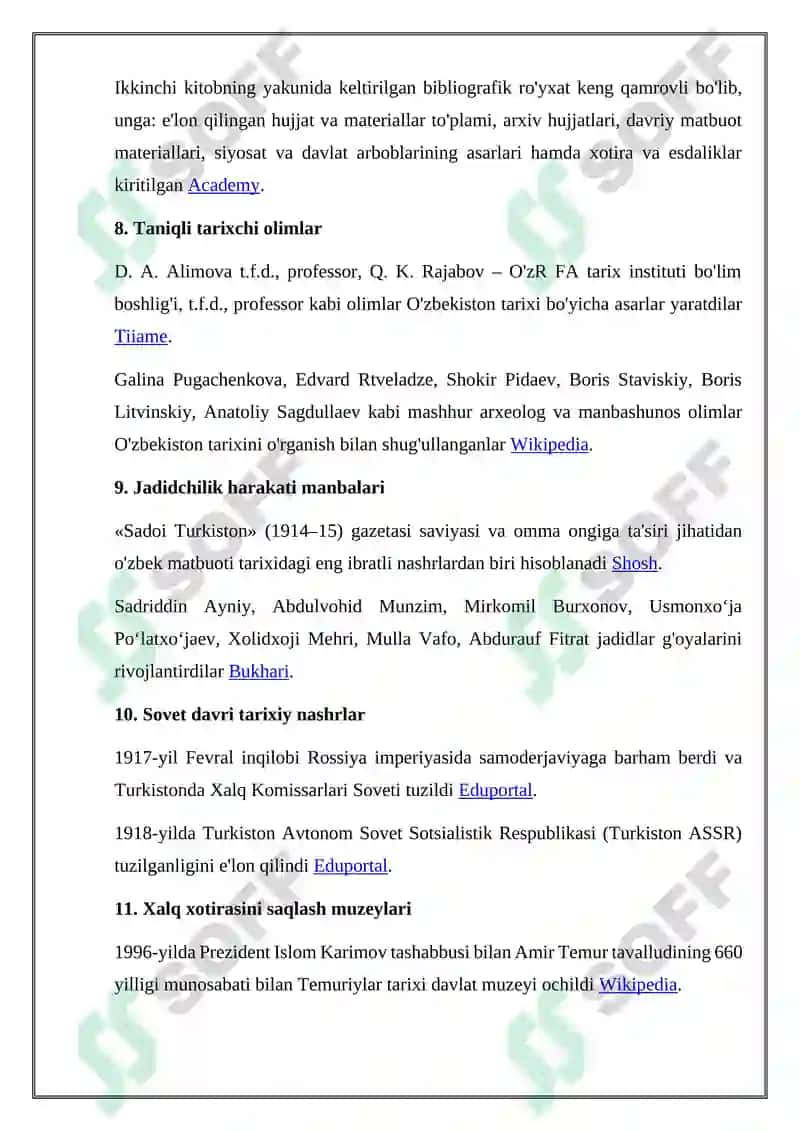 "O‘zbekistonning XX asr tarixiga oid yozma manbalari adabiyotlar tahlili" 3