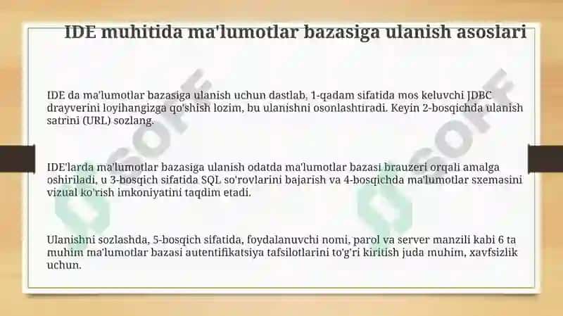 IDEda Ma'lumotlar Bazalariga Ulanish: Turlari va Sozlash 3