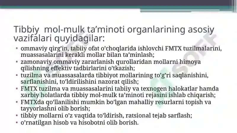 FUQАRОMUHОFАZАSI TIBBIYOTХIZMАTI TUZILMАLАRINI VАMUАSSАSАLАRINI MОL-MULKLАR BILАN TА’MINLАSH VA MUHOFAZAQILISH 3