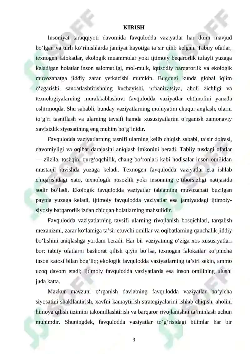 FAVQULODDA VAZIYATLARNING TASNIFI, TAVSIFI VA ULARNING XUSUSIYATLARI. 3