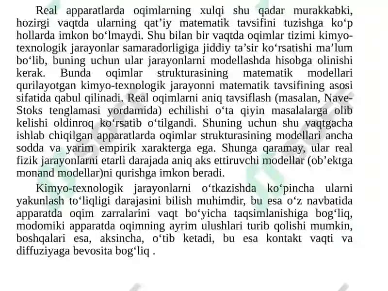 MA’RUZA № 2APPARATDAGI OQIMLAR STRUKTURASINING MATEMATIK TAVSIFI 3